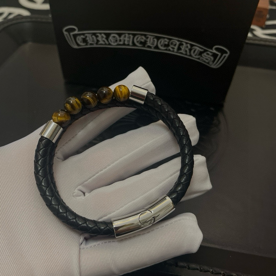 批 新款【专柜品质】Chrome Hearts克罗心 经典黄虎眼珠子*复古多元素手镯 凹凸造型不同的花纹