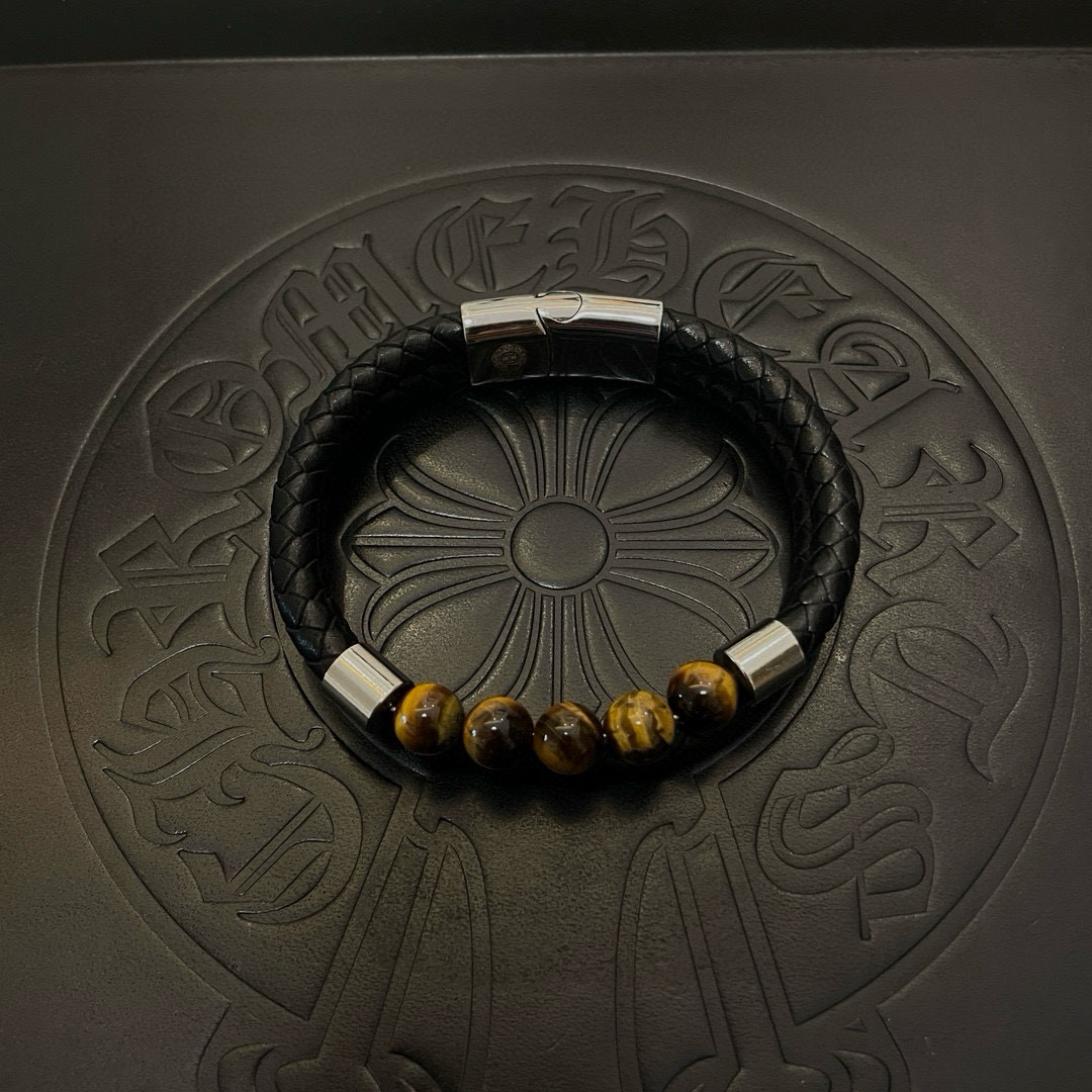 批 新款【专柜品质】Chrome Hearts克罗心 经典黄虎眼珠子*复古多元素手镯 凹凸造型不同的花纹