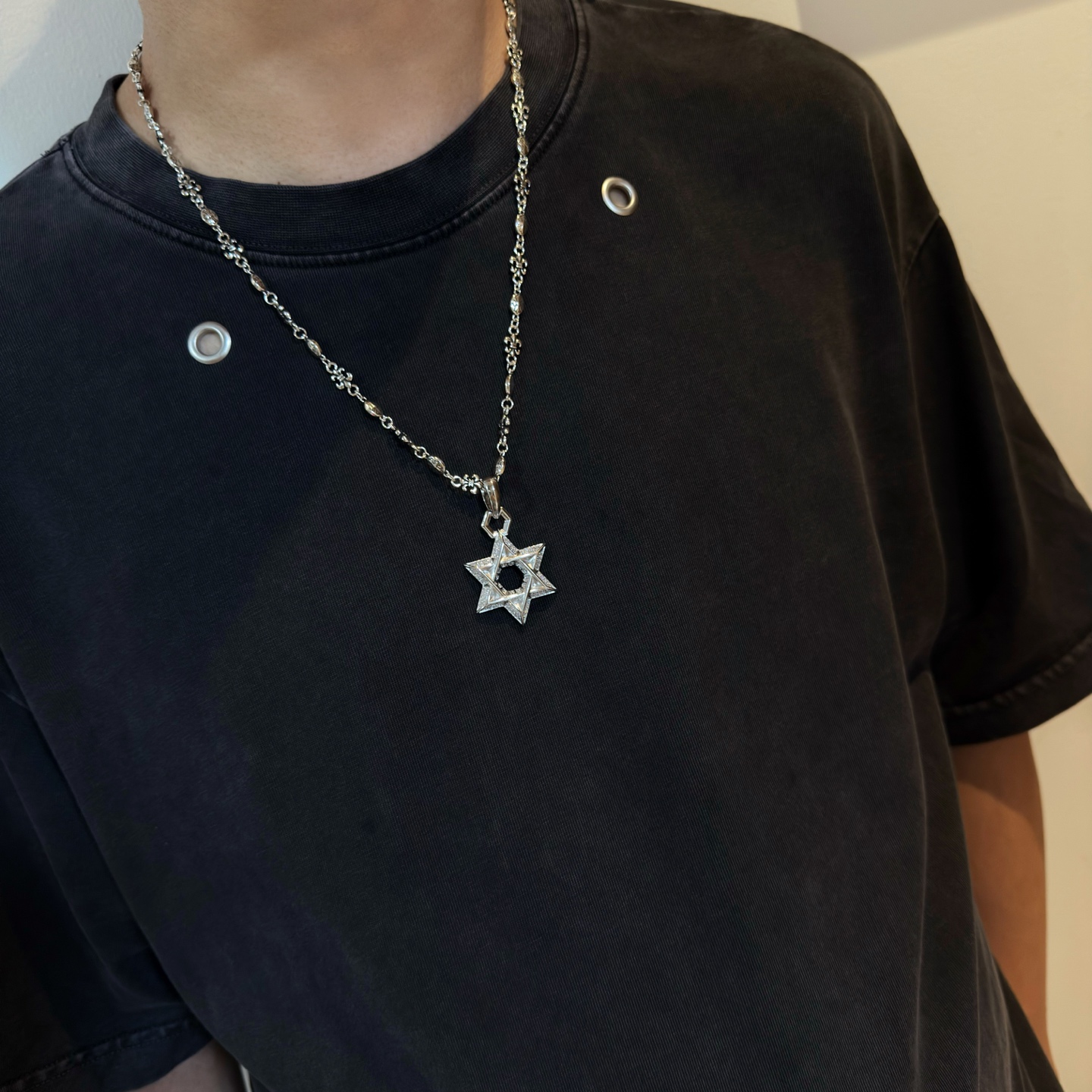 新款【专柜品质】Chrome Hearts克罗心复古十字花球项链 六星芒吊坠 凹凸造型不同的花纹设计风格