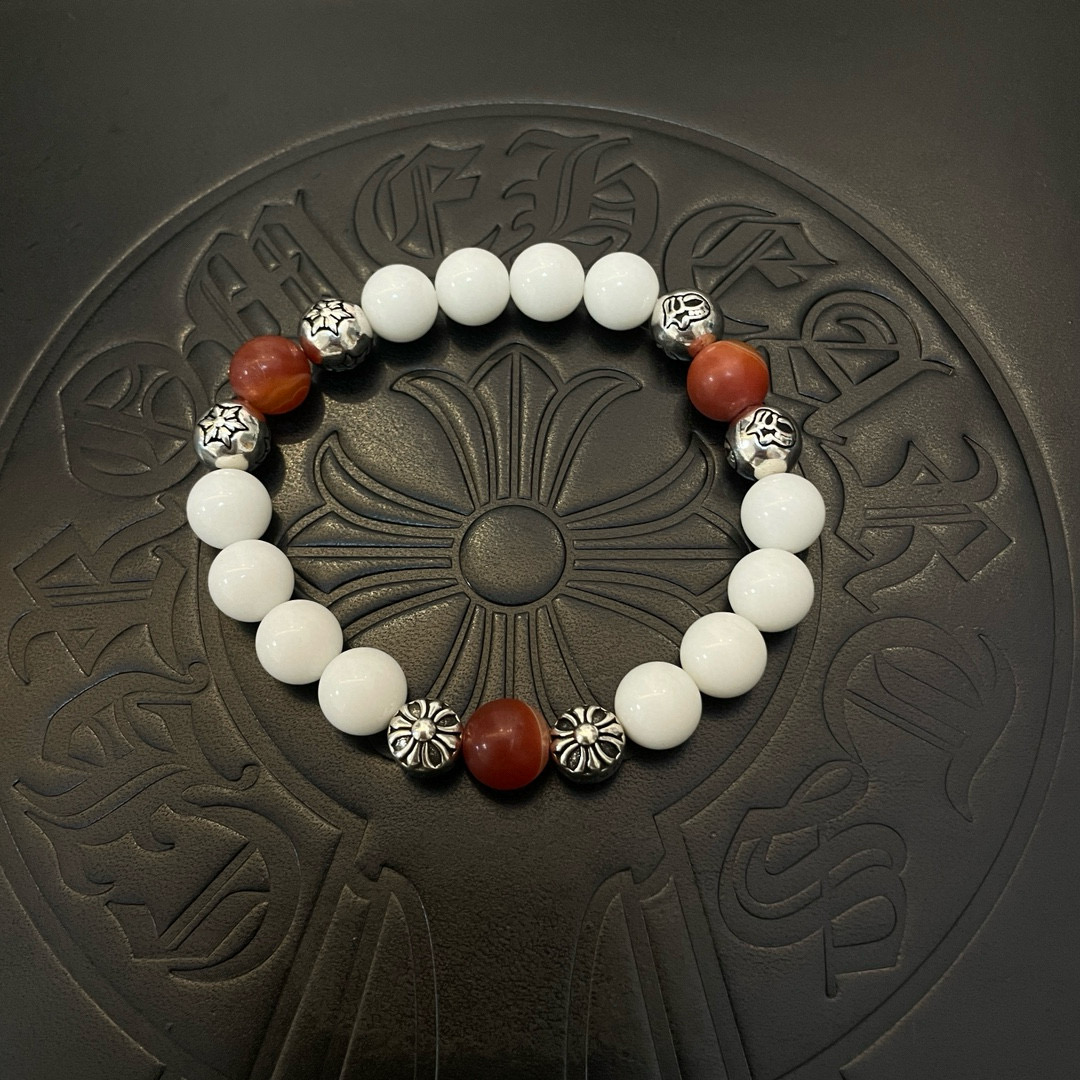新款【专柜品质】Chrome Hearts克罗心 经典复古多元素白猫眼石手链手串，凹凸造型不同的花纹设计