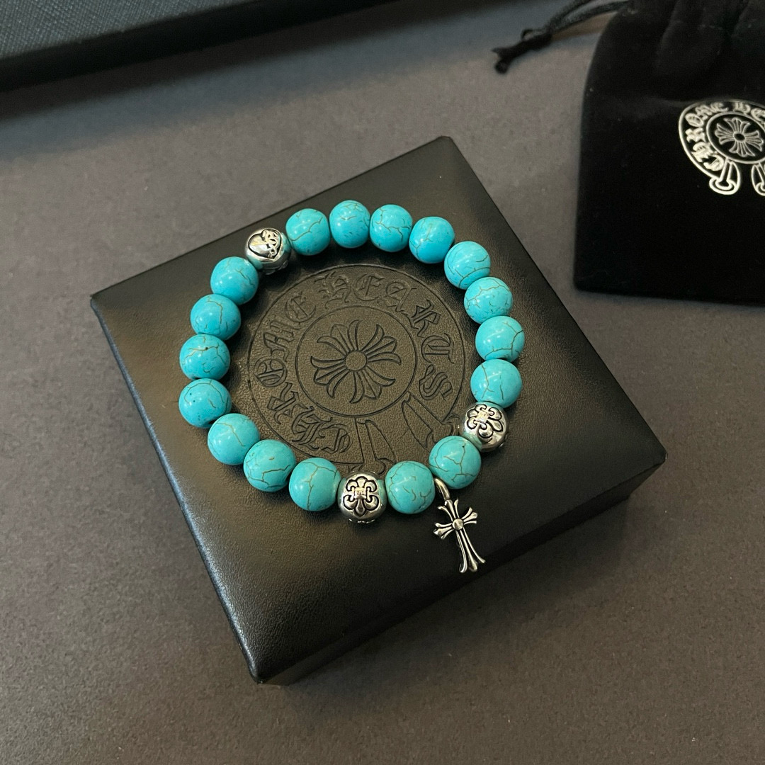 新款【专柜品质】Chrome Hearts克罗心 经典复古蓝松石*多元素手链 凹凸造型不同的花纹设计风格