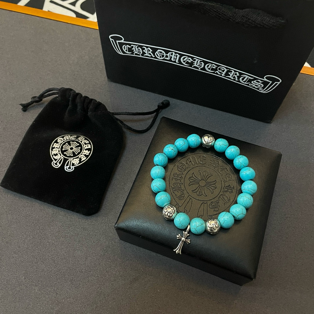新款【专柜品质】Chrome Hearts克罗心 经典复古蓝松石*多元素手链 凹凸造型不同的花纹设计风格