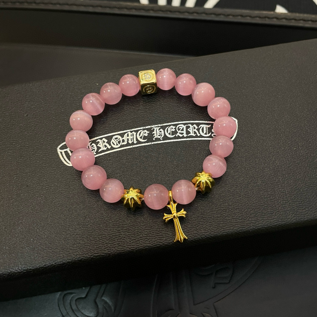 批 新款【专柜品质】Chrome Hearts克罗心 经典复古多元素 粉色手链 手串，凹凸造型不同的花纹