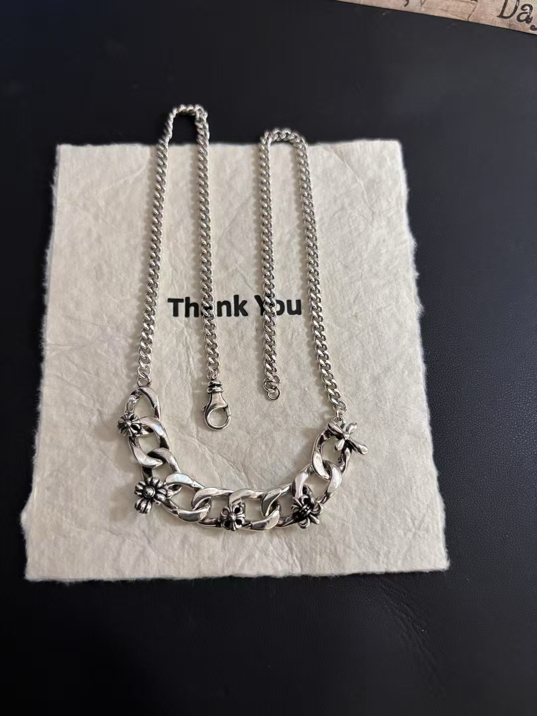 NO:556607,Chrome heart CH same style cross flower tank chain spliced ​​clavicle necklace, size 45 cm, fine jewelry, chrome hearts, necklace19860909克罗心CH同款十字花坦克链拼接锁骨项链,尺寸45厘米,饰品精品,chrome hearts,necklace,Jewelry