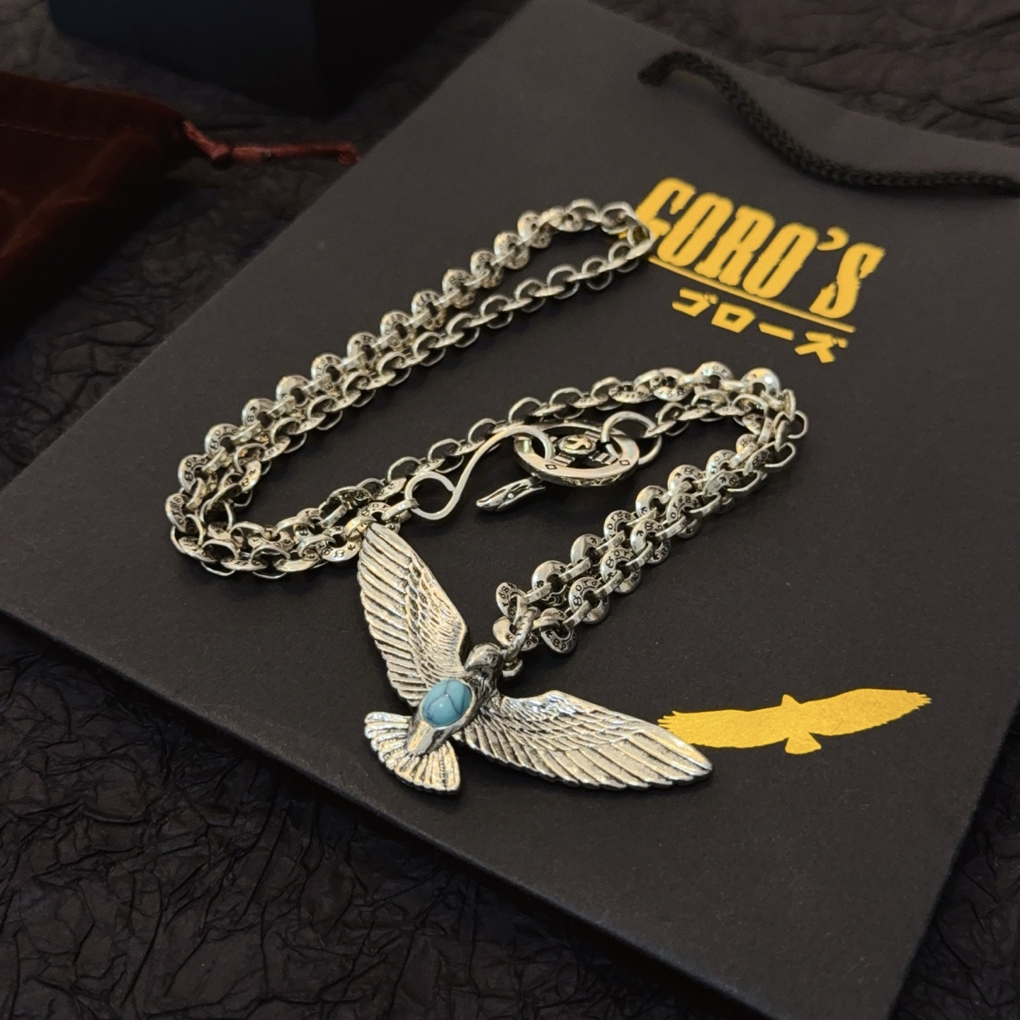 💰150    【新品上架】Goro’s高桥吾郎飞鹰项链，顶级版本，认准独家拍摄，主攻高端市场 ，快手/ins/小红书热门款，绝对区别普通版本！图片产品细节与ZP一致！原版制作工艺 精工品质 纯手工打造 ～正品开模💝潮流时尚必备 男女均可佩戴 情侣款同款 摇滚朋克泰银风格 复古元素 潮流百搭 官网同款❤️