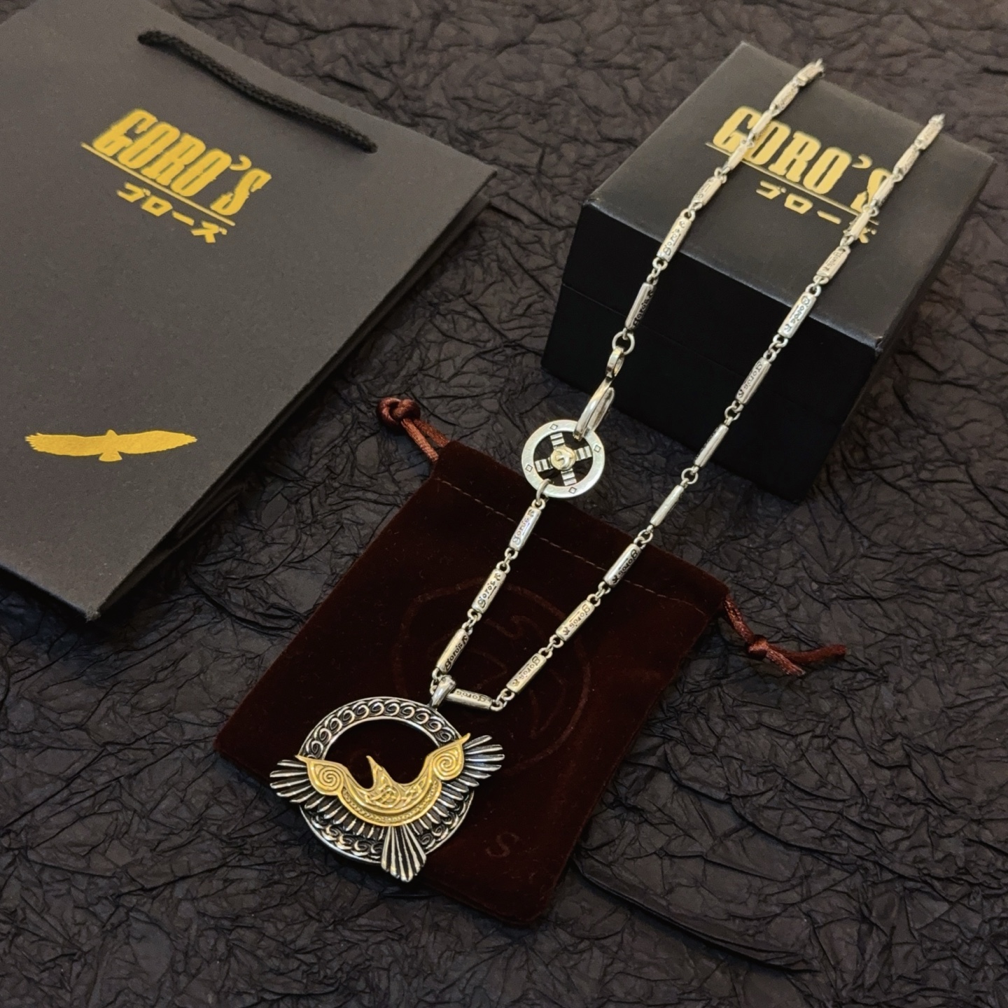 💰150   新品上架】Goro’s高桥吾郎飞鹰项链，顶级版本，认准独家拍摄，主攻高端市场 ，快手/ins/小红书热门款，绝对区别普通版本！图片产品细节与ZP一致！原版制作工艺 精工品质 纯手工打造 ～正品开模💝潮流时尚必备 男女均可佩戴 情侣款同款 摇滚朋克泰银风格 复古元素 潮流百搭 官网同款❤️