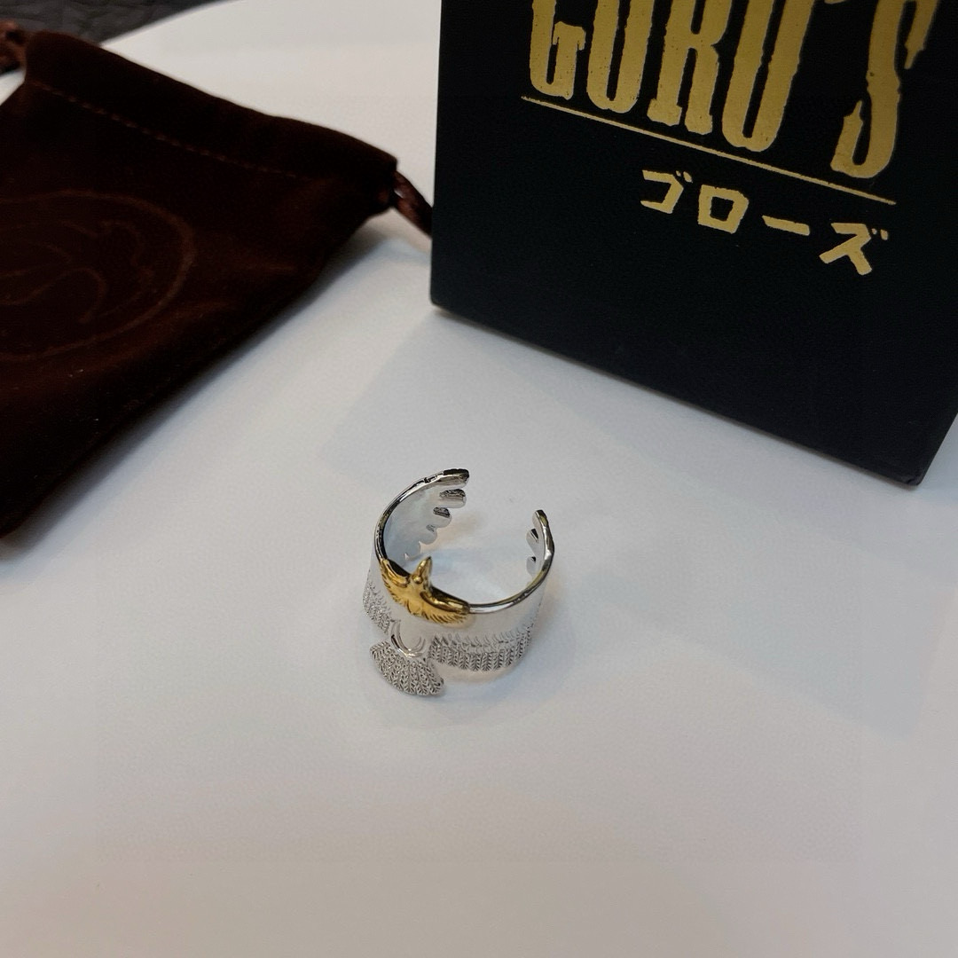 批💰85  【新品上架】Goro’s高桥吾郎点金老鹰开口戒指，顶级版本 认准独家拍摄 主攻高端市场 绝对区别普通版本！图片产品细节与ZP一致！原版制作工艺 精工品质 纯手工打造 ～正品开模💝潮流时尚必备 男女均可佩戴 情侣款同款 摇滚朋克泰银风格 复古元素 潮流百搭 官网同款❤️