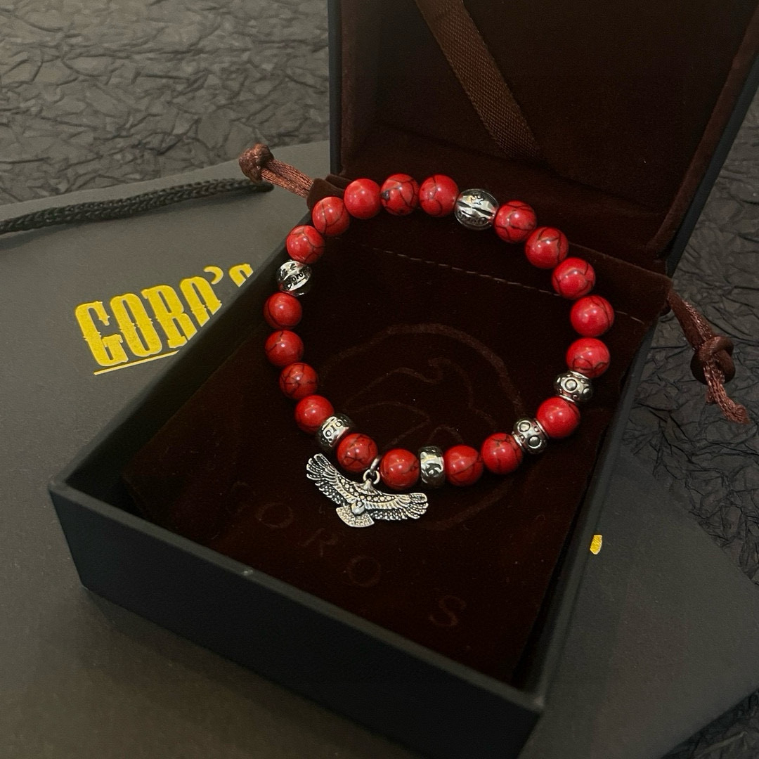 批💰145【新品上架】Goro&rsquo;s高桥吾郎红松石老鹰手串手链，顶级版本 认准独家拍摄 主攻高端市场 绝对区别普通版本！图片产品细节与ZP一致！原版制作工艺 精工品质 纯手工打造 ～正品开模💝潮流时尚必备 男女均可佩戴 情侣款同款 摇滚朋克泰银风格 复古元素 潮流百搭 官网同款❤️