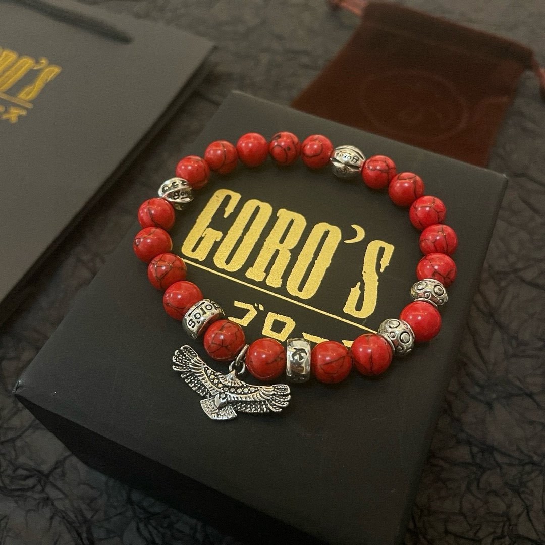 批💰145【新品上架】Goro&rsquo;s高桥吾郎红松石老鹰手串手链，顶级版本 认准独家拍摄 主攻高端市场 绝对区别普通版本！图片产品细节与ZP一致！原版制作工艺 精工品质 纯手工打造 ～正品开模💝潮流时尚必备 男女均可佩戴 情侣款同款 摇滚朋克泰银风格 复古元素 潮流百搭 官网同款❤️