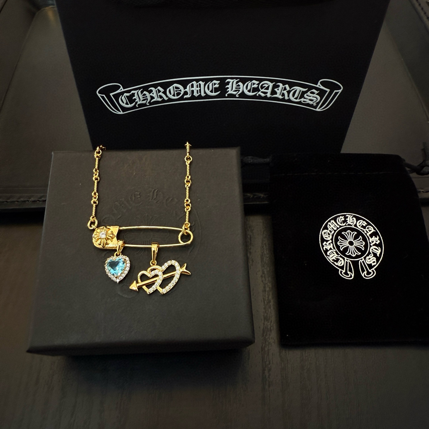 Chrome Hearts 新款【 品质】Chrome Hearts克罗心麻获别针蓝钻钥匙项链