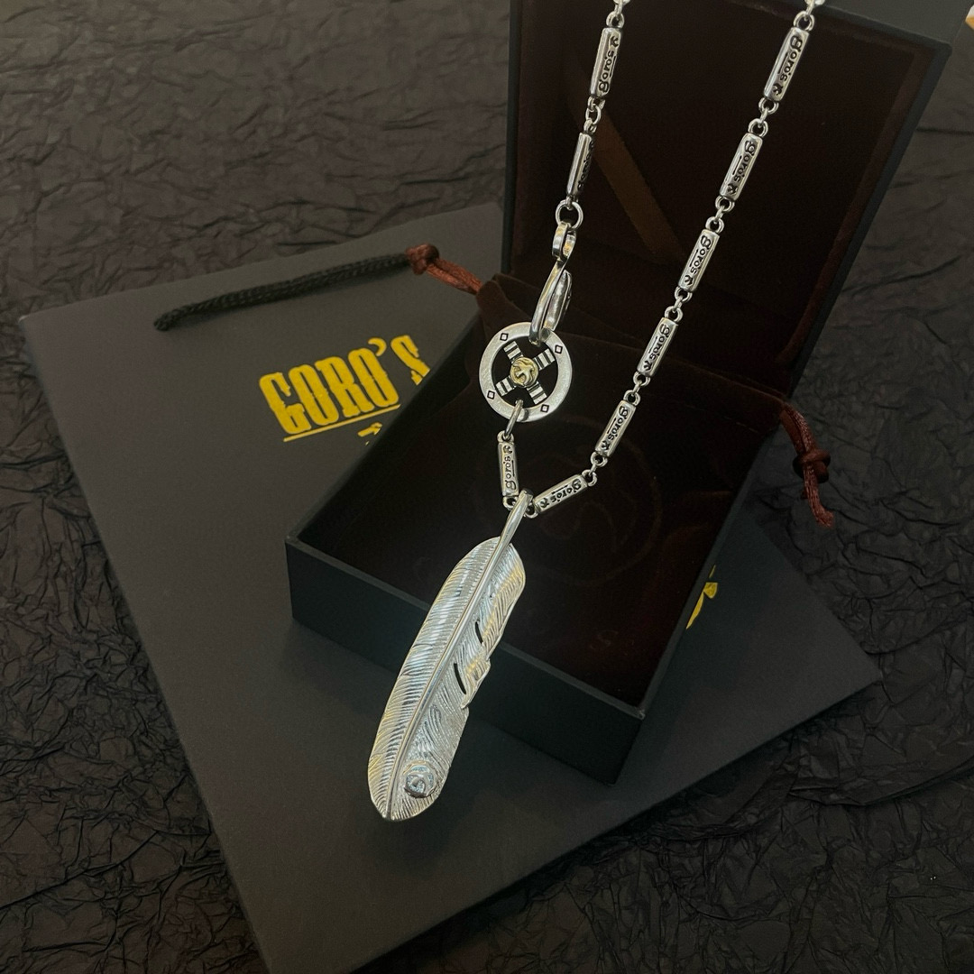 Goro's 新品上架Goro’s高桥吾郎全银羽毛吊坠 高桥 竹节项链 认准独家拍摄 主攻高端市场