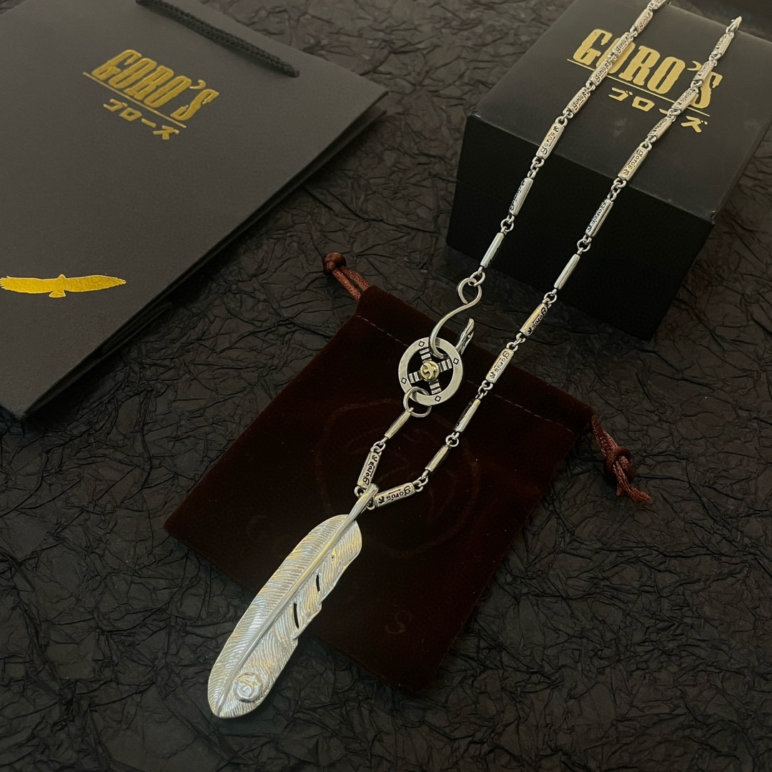 Goro's 新品上架Goro’s高桥吾郎全银羽毛吊坠 高桥 竹节项链 认准独家拍摄 主攻高端市场