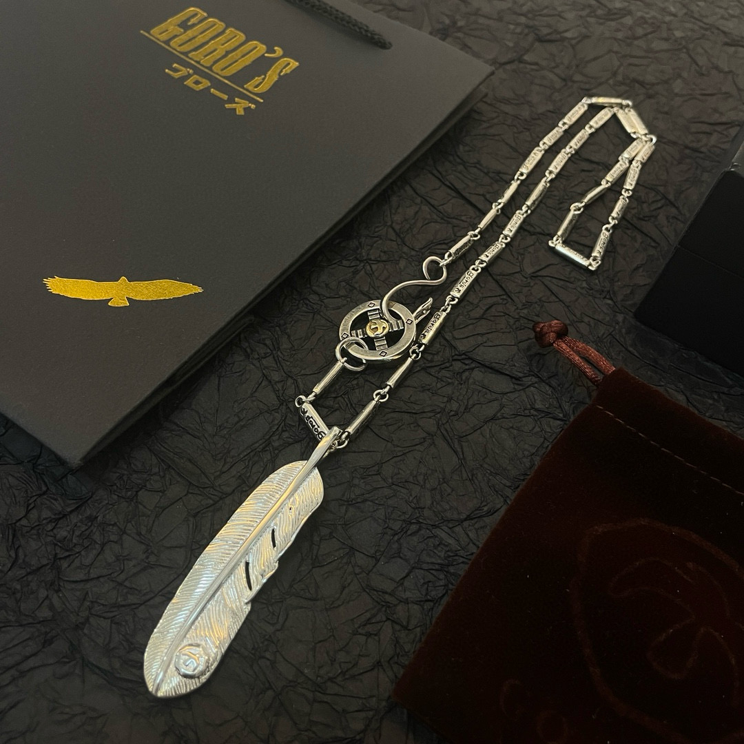 Goro's 新品上架Goro’s高桥吾郎全银羽毛吊坠 高桥 竹节项链 认准独家拍摄 主攻高端市场