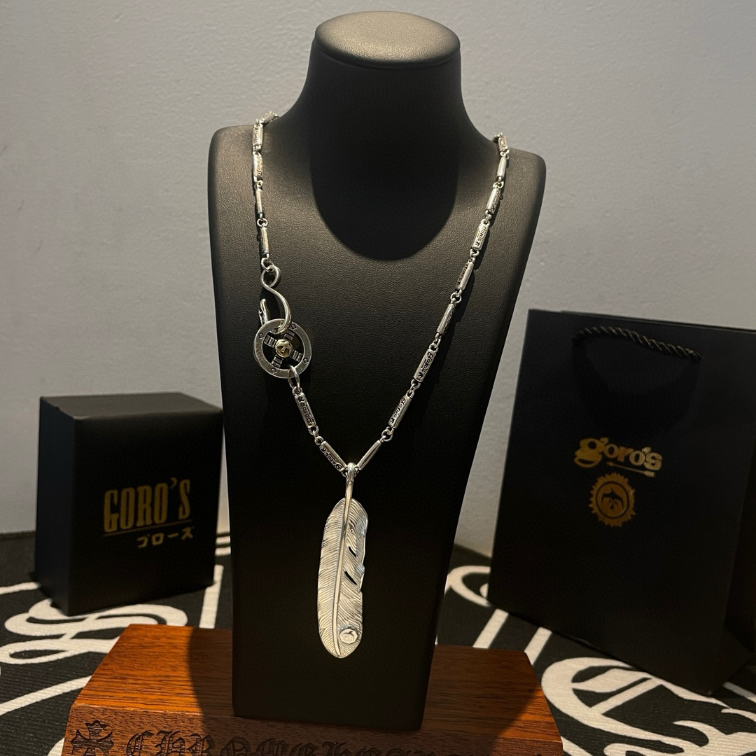 Goro's 新品上架Goro’s高桥吾郎全银羽毛吊坠 高桥 竹节项链 认准独家拍摄 主攻高端市场