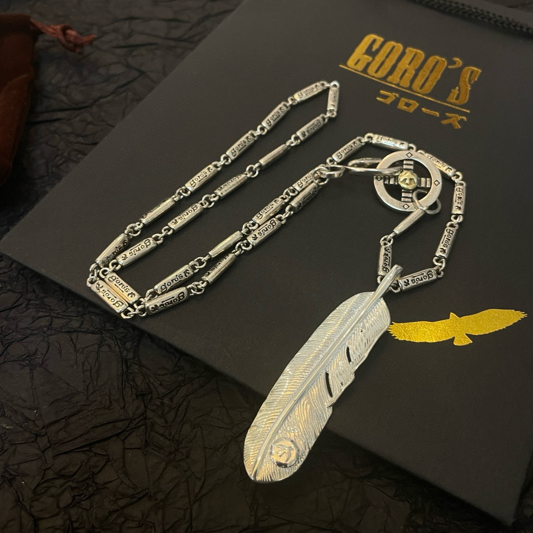Goro's 新品上架Goro’s高桥吾郎全银羽毛吊坠 高桥 竹节项链 认准独家拍摄 主攻高端市场