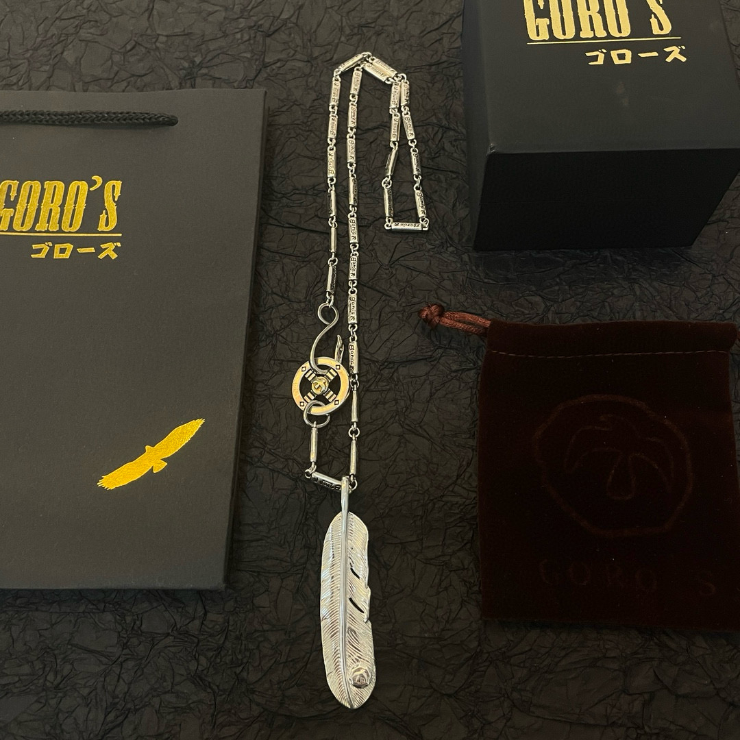 Goro's 新品上架Goro’s高桥吾郎全银羽毛吊坠 高桥 竹节项链 认准独家拍摄 主攻高端市场