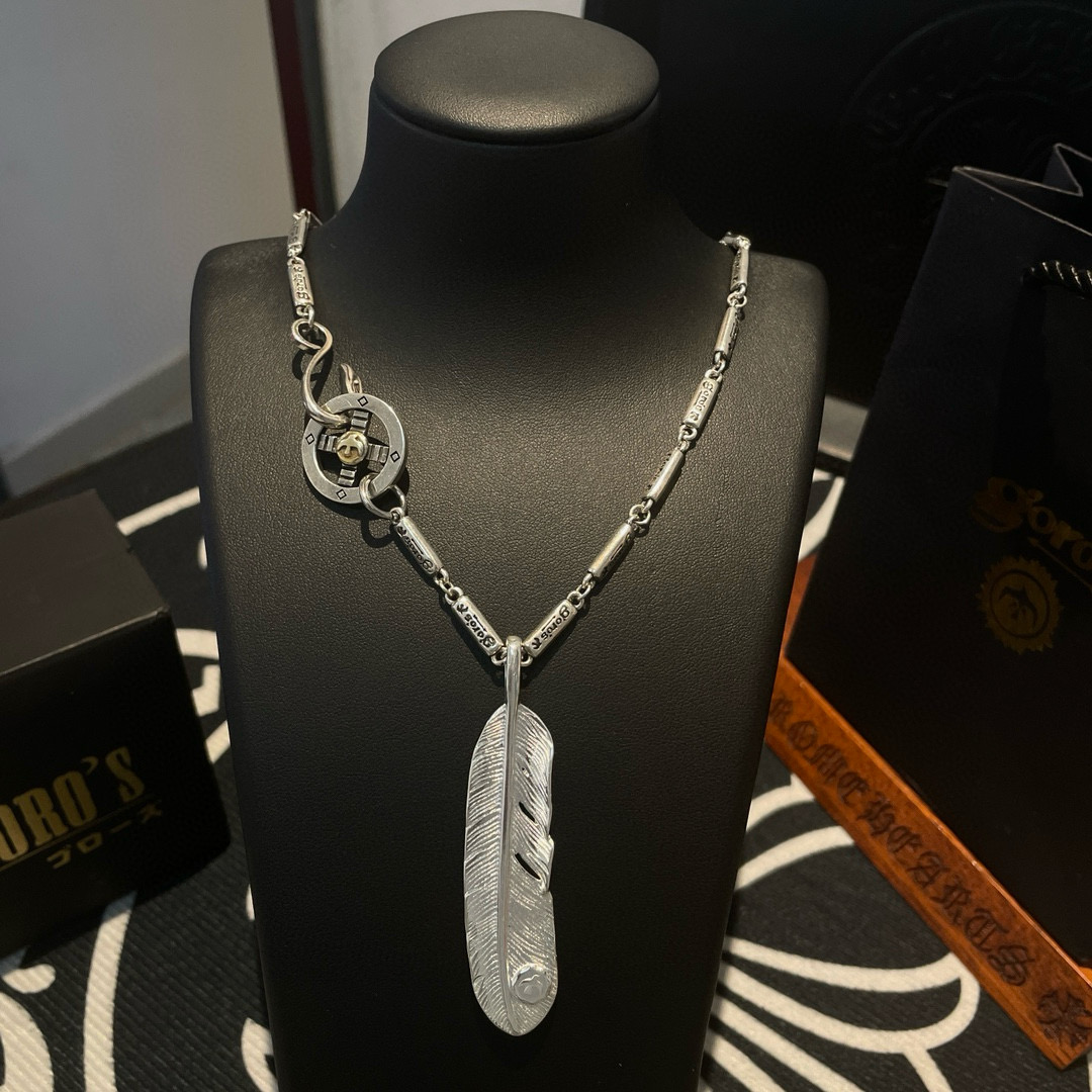 Goro's 新品上架Goro’s高桥吾郎全银羽毛吊坠 高桥 竹节项链 认准独家拍摄 主攻高端市场