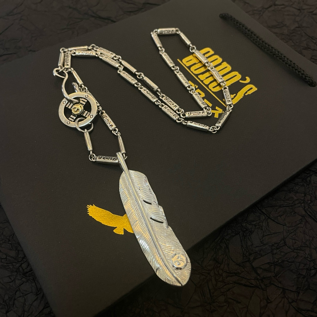 Goro's 新品上架Goro’s高桥吾郎全银羽毛吊坠 高桥 竹节项链 认准独家拍摄 主攻高端市场