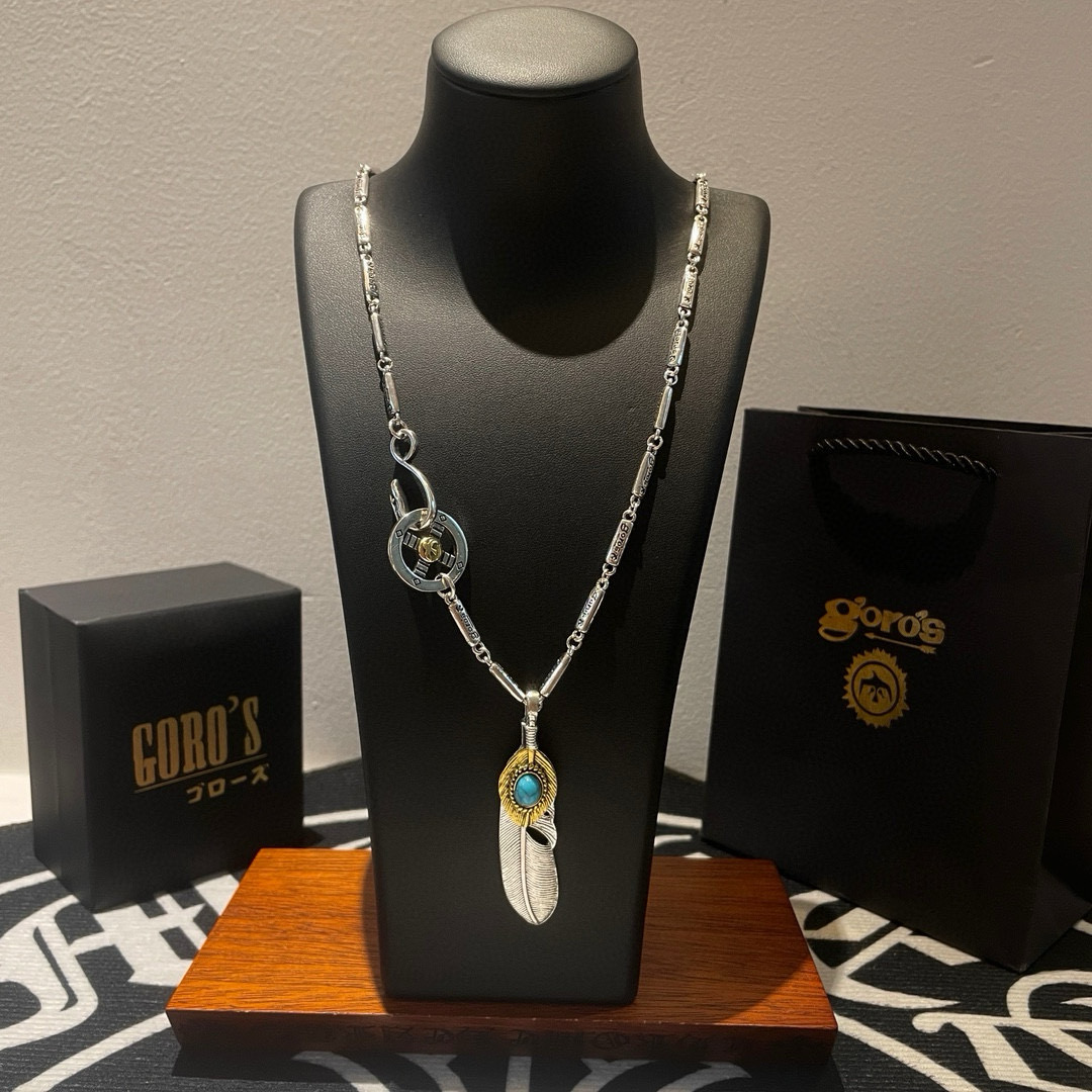NO:704990,Batch of [new products on the shelves] Goro’s Goro Takahashi’s vintage turquoise feather pendant and Takahashi’s classic bamboo necklace. The top version. Look for the exclusive shooting. Focus on the high-end market. It is absolutely different from the ordinary version!  The product details in the pictures are consistent with ZP!  Original production process, exquisite quality, purely handmade ~ Authentic mold opening, trendy and fashionable must-have, can be worn by both men and women, the same style for couples, rock punk Thai silver style, retro elements, trendy and versatile, the same style as the official website, boutique jewelry, necklace19860909批【新品上架】Goro’s高桥吾郎复古松石羽毛吊坠 高桥经典竹节项链 顶级版本 认准独家拍摄 主攻高端市场 绝对区别普通版本！图片产品细节与ZP一致！原版制作工艺 精工品质 纯手工打造 ～正品开模潮流时尚必备 男女均可佩戴 情侣款同款 摇滚朋克泰银风格 复古元素 潮流百搭 官网同款,饰品精品,necklace,Jewelry