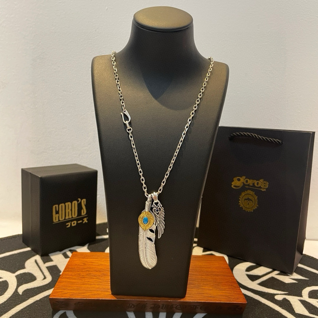 NO:688183,Batch [new product on the shelves] Goro’s Goro Takahashi turquoise gold feather pendant, Takahashi classic necklace, top version, look for exclusive shooting, focus on the high-end market, absolutely different from the ordinary version!  The product details in the pictures are consistent with ZP!  Original production process, exquisite quality, purely handmade ~ Authentic mold opening, trendy and fashionable must-have, can be worn by both men and women, the same style for couples, rock punk Thai silver style, retro elements, trendy and versatile, the same style as the official website, boutique jewelry, necklace19860909批【新品上架】Goro’s高桥吾郎松石点金羽毛吊坠 高桥经典项链 顶级版本 认准独家拍摄 主攻高端市场 绝对区别普通版本！图片产品细节与ZP一致！原版制作工艺 精工品质 纯手工打造 ～正品开模潮流时尚必备 男女均可佩戴 情侣款同款 摇滚朋克泰银风格 复古元素 潮流百搭 官网同款,饰品精品,necklace,Jewelry