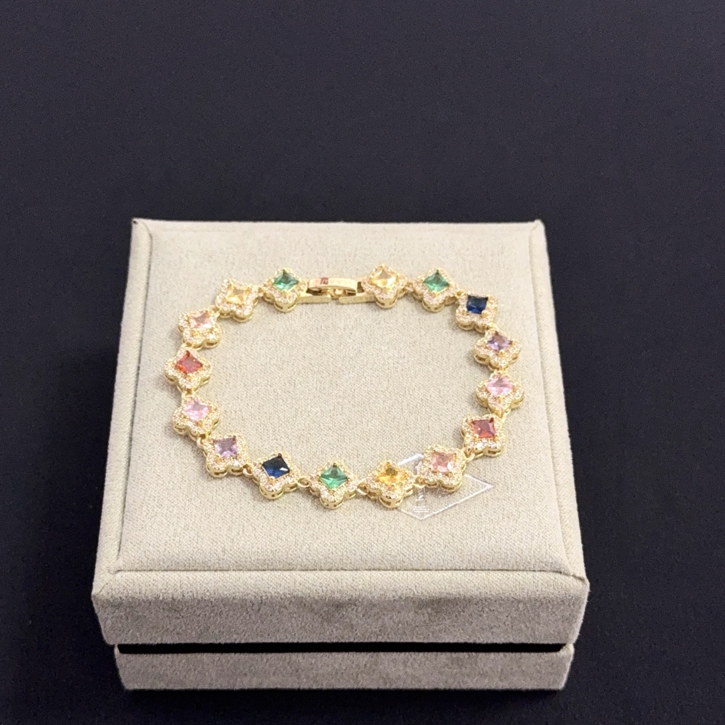 Van Cleef Arpels Alhambra bracelet yellow gold metal with multicolor gemstones and white diamond accents 18cm