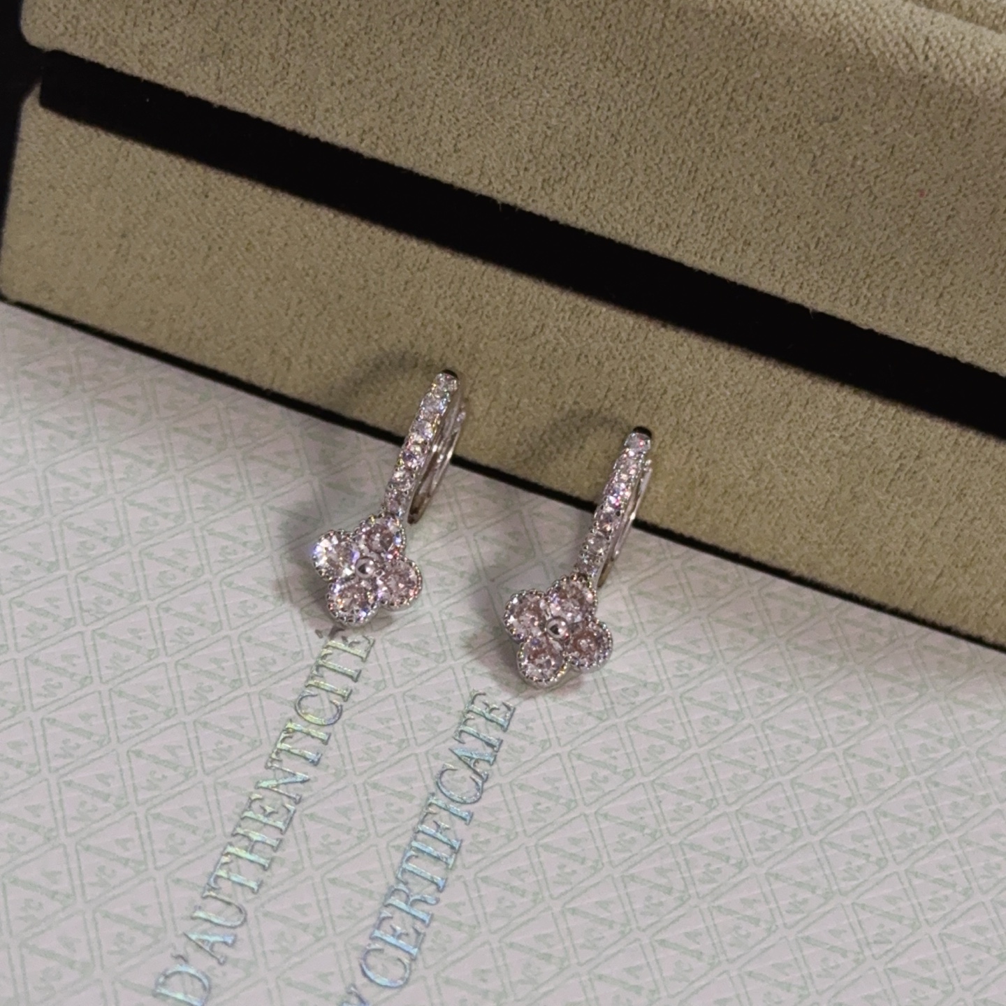 Van Cleef Arpels Alhambra earrings white gold with clear diamonds 12mm hoop diameter