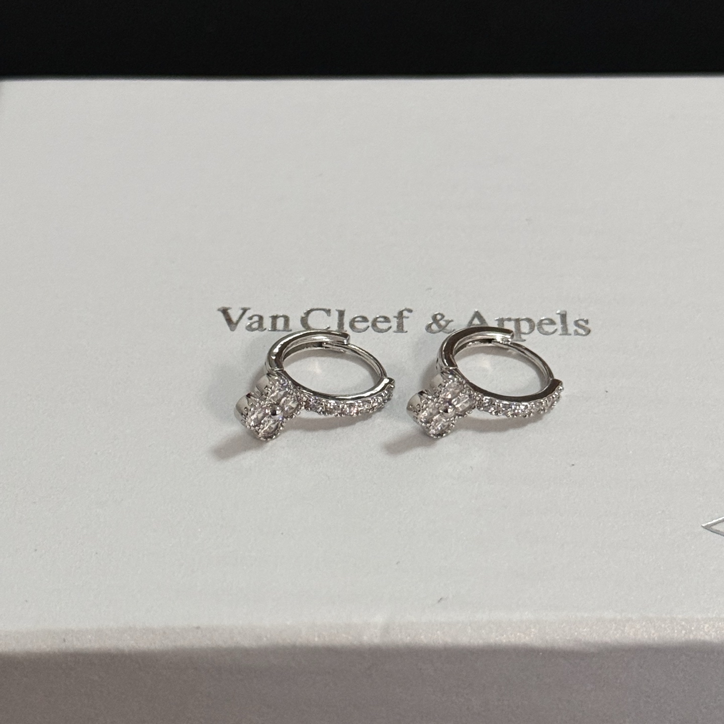 Van Cleef Arpels Alhambra earrings white gold with clear diamonds 12mm hoop diameter
