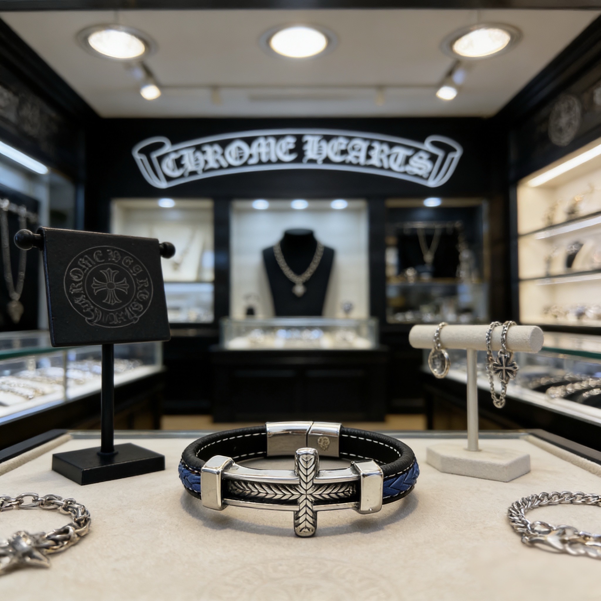 新款【专柜品质】Chrome Hearts克罗心十字架皮绳手镯手绳，凹凸造型不同的花纹设计风格呈现出与众