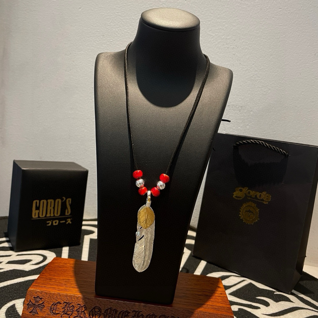 Goro's 新品上架Goro’s高桥吾郎上金羽毛吊坠 高桥 皮绳琉璃珠项链 认准独家拍摄