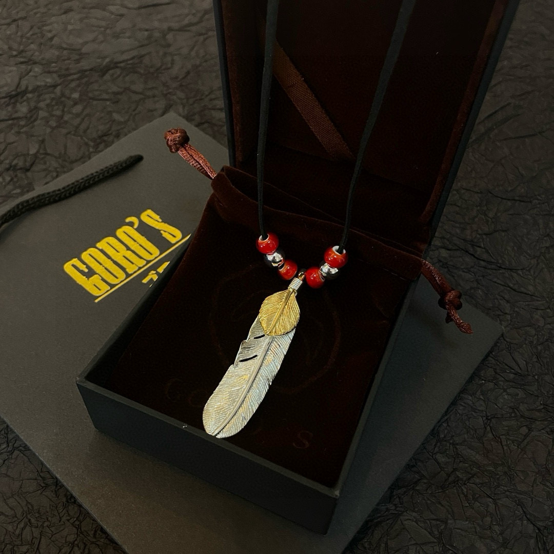 Goro's 新品上架Goro’s高桥吾郎上金羽毛吊坠 高桥 皮绳琉璃珠项链 认准独家拍摄