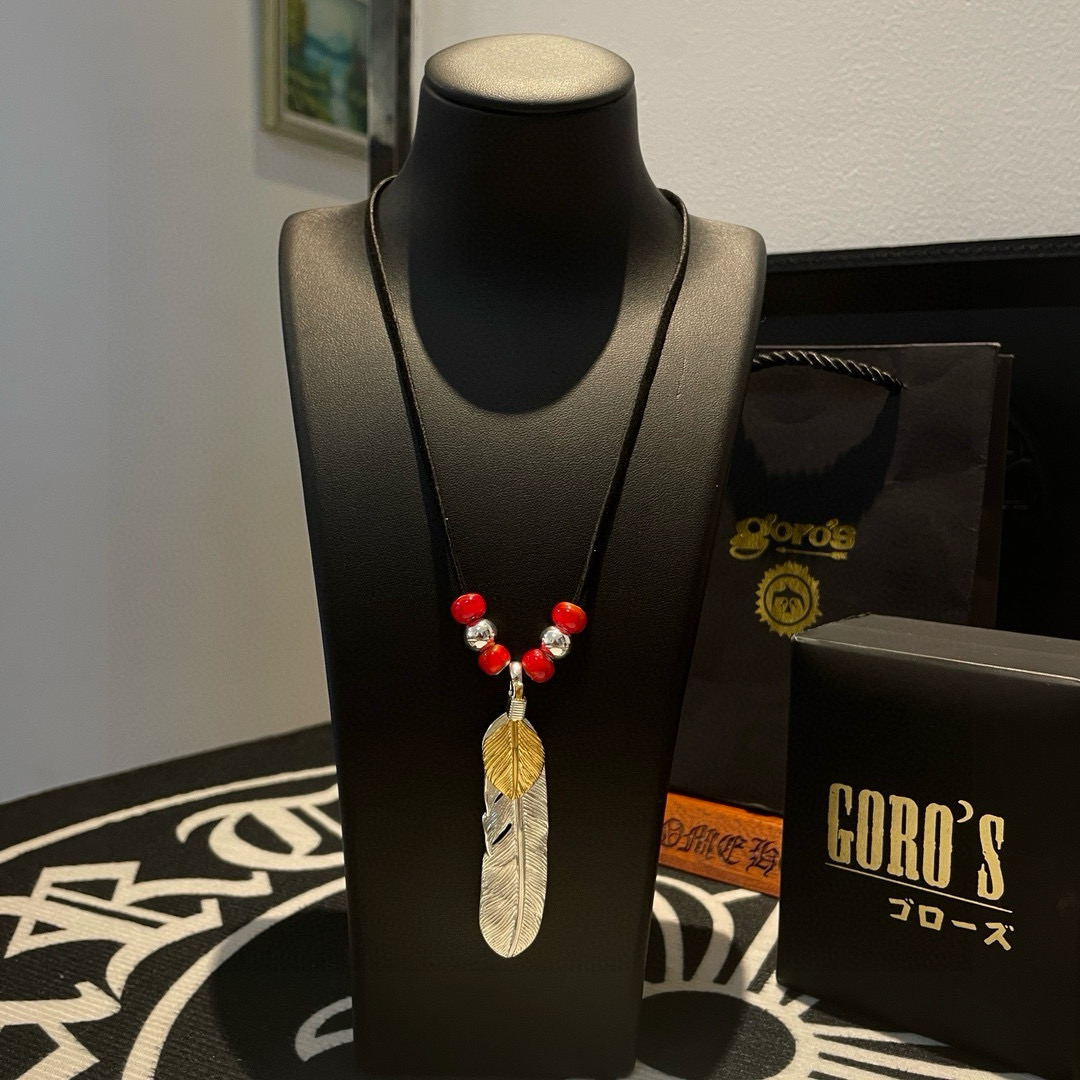 Goro's 新品上架Goro’s高桥吾郎上金羽毛吊坠 高桥 皮绳琉璃珠项链 认准独家拍摄