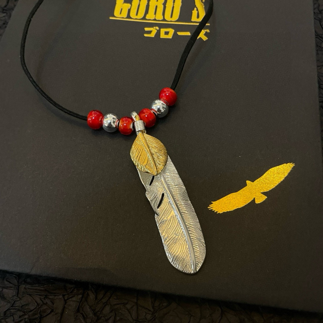Goro's 新品上架Goro’s高桥吾郎上金羽毛吊坠 高桥 皮绳琉璃珠项链 认准独家拍摄
