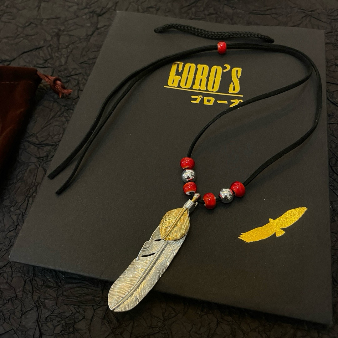 Goro's 新品上架Goro’s高桥吾郎上金羽毛吊坠 高桥 皮绳琉璃珠项链 认准独家拍摄