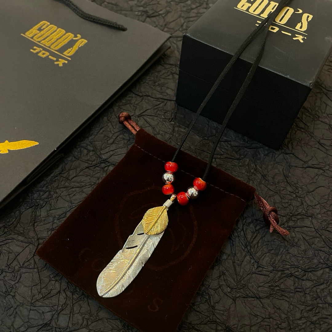 Goro's 新品上架Goro’s高桥吾郎上金羽毛吊坠 高桥 皮绳琉璃珠项链 认准独家拍摄