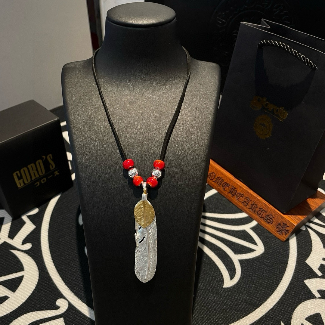Goro's 新品上架Goro’s高桥吾郎上金羽毛吊坠 高桥 皮绳琉璃珠项链 认准独家拍摄