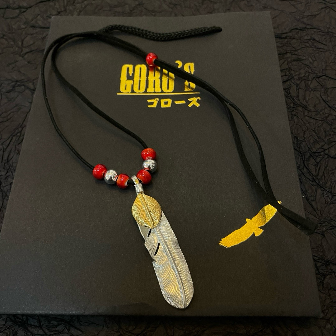 Goro's 新品上架Goro’s高桥吾郎上金羽毛吊坠 高桥 皮绳琉璃珠项链 认准独家拍摄
