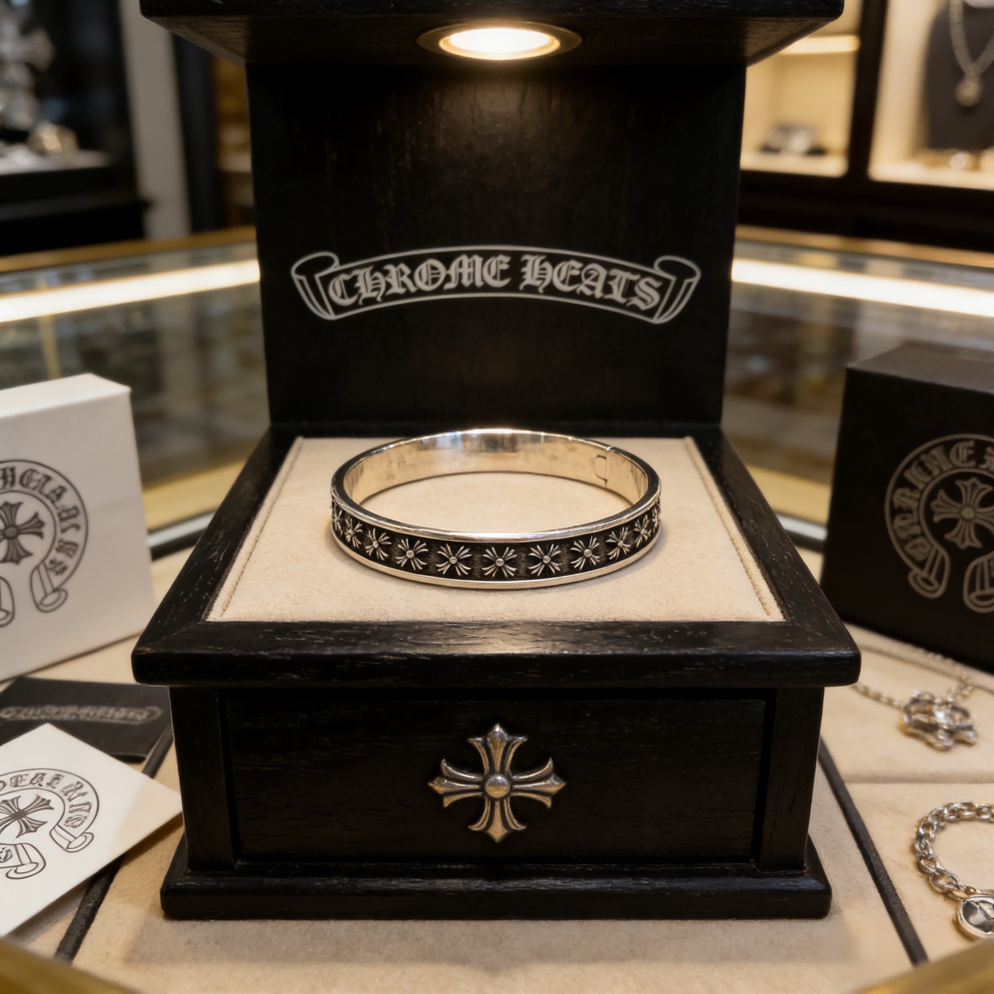 Nuevo [Calidad de mostrador] Chrome Hearts retro cruz pulsera, diseño de patrones diferentes en relieve que muestran un…