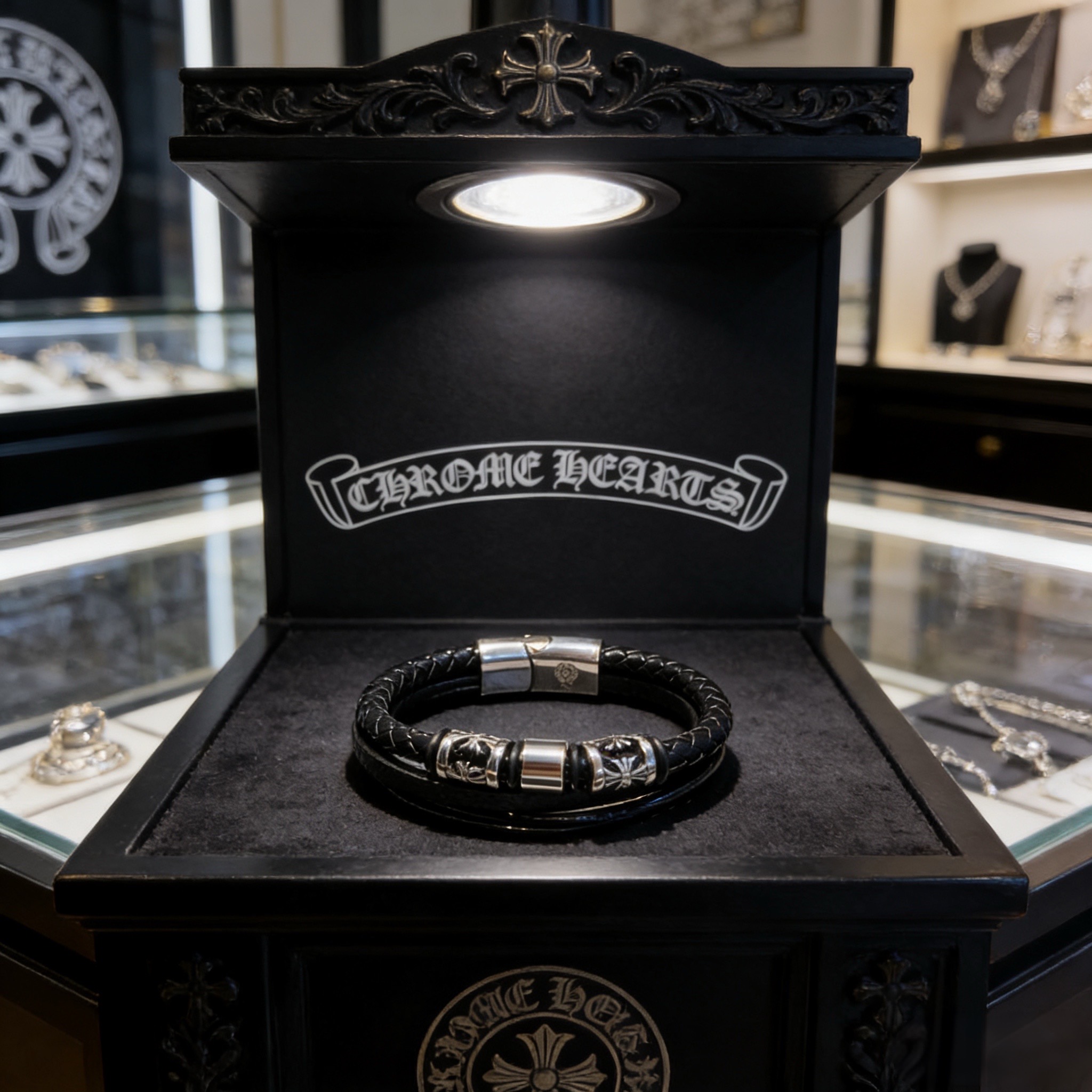 新款【专柜品质】Chrome Hearts克罗心皮绳手镯手绳，凹凸造型不同的花纹设计风格呈现出与众不同 