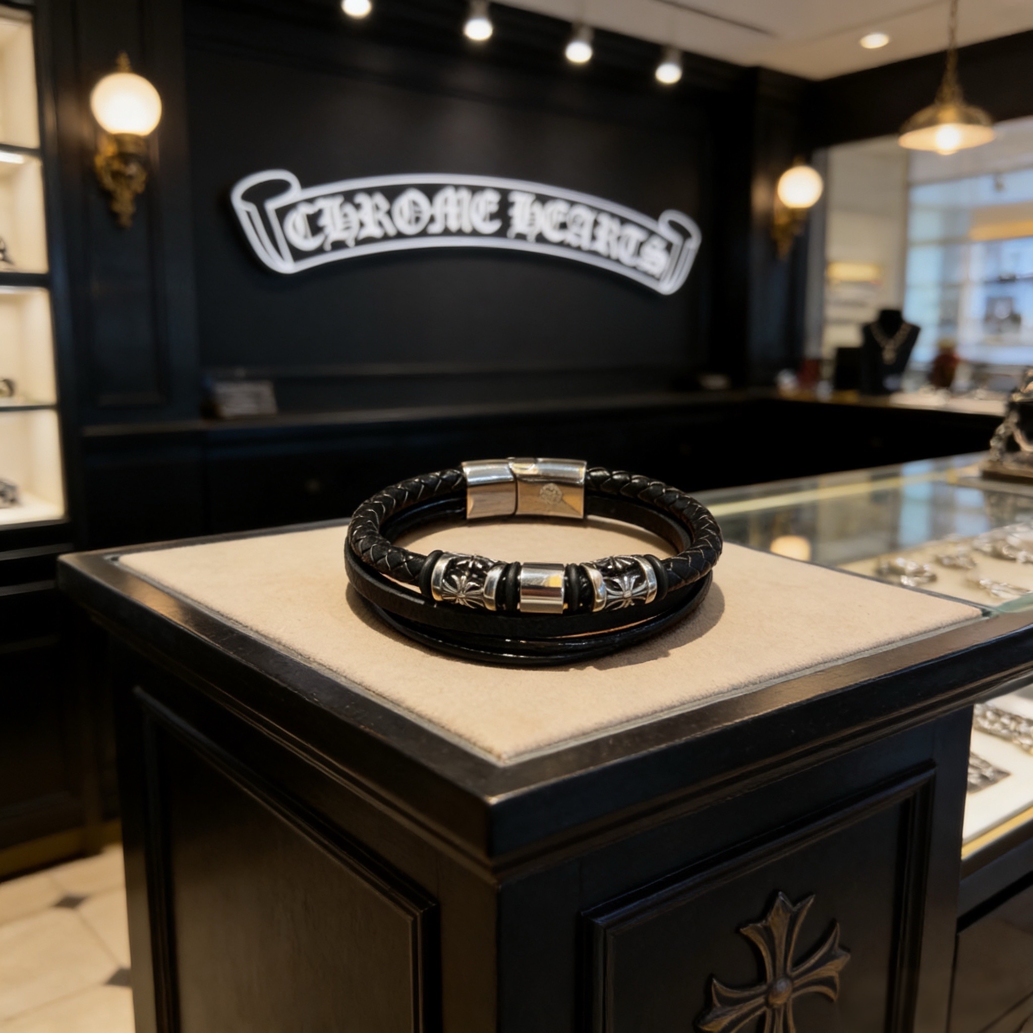 新款【专柜品质】Chrome Hearts克罗心皮绳手镯手绳，凹凸造型不同的花纹设计风格呈现出与众不同 