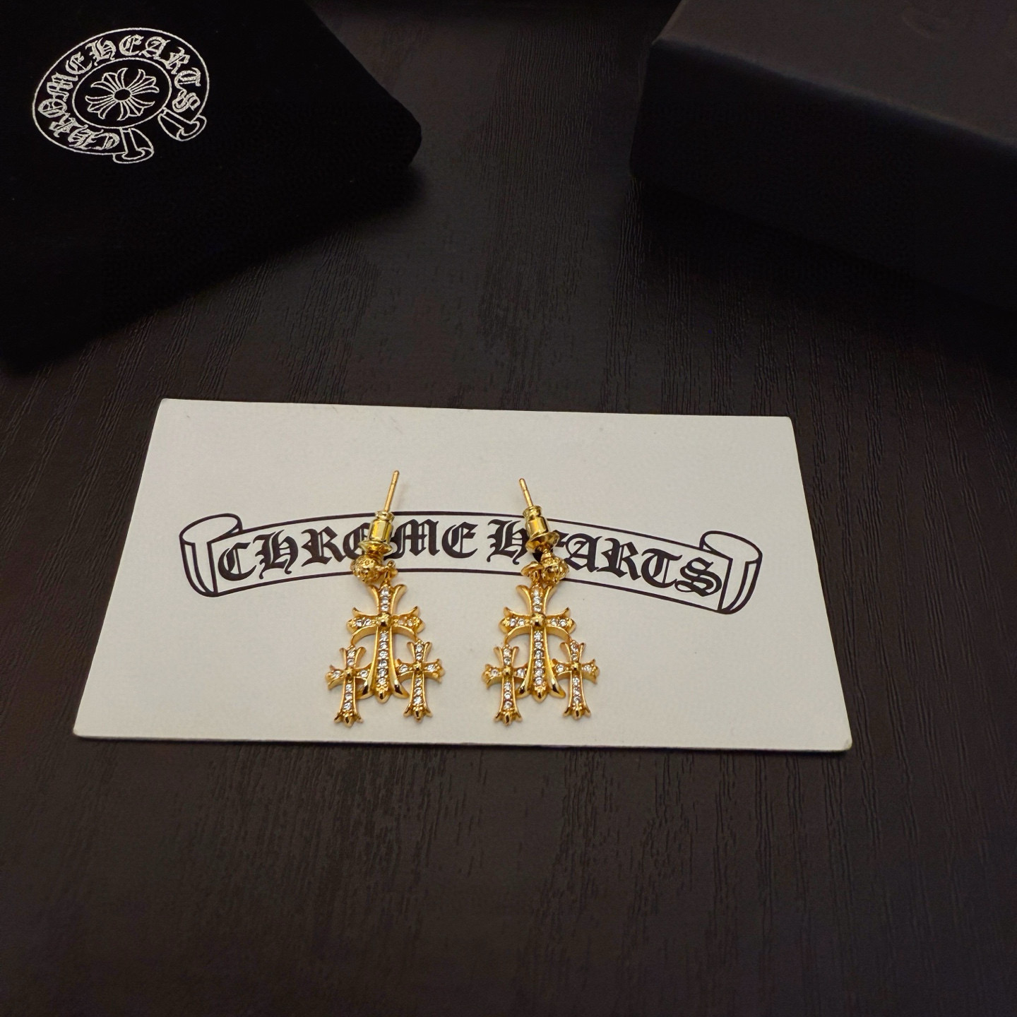 Nuevo [Calidad de boutique] Chrome Hearts ❤️ pendientes de cruz de treinta con diamantes, proceso de galvanizado import…