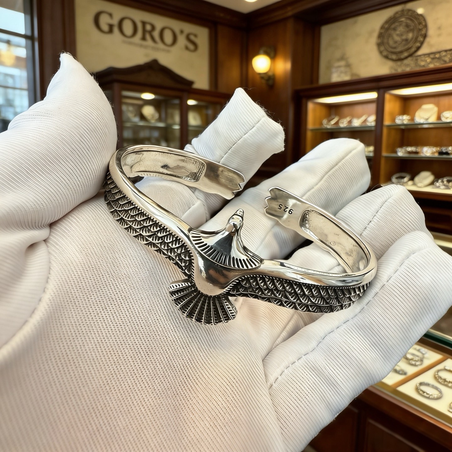 NO:763387,[New product on the shelves] Goro’s Goro Takahashi Flying Eagle Open Bracelet, the top version, look for the exclusive shooting, focus on the high-end market, absolutely different from the ordinary version!  The product details in the pictures are consistent with ZP!  Original production process, exquisite quality, purely handmade ~ Authentic open mold, fashionable must-have, can be worn by both men and women, same style for couples, rock punk Thai silver style, retro elements, trendy and versatile, same style as the official website, boutique jewelry, bracelet19860909【新品上架】Goro’s高桥吾郎飞鹰开口手镯 顶级版本 认准独家拍摄 主攻高端市场 绝对区别普通版本！图片产品细节与ZP一致！原版制作工艺 精工品质 纯手工打造 ～正品开模潮流时尚必备 男女均可佩戴 情侣款同款 摇滚朋克泰银风格 复古元素 潮流百搭 官网同款,饰品精品,bracelet,Jewelry