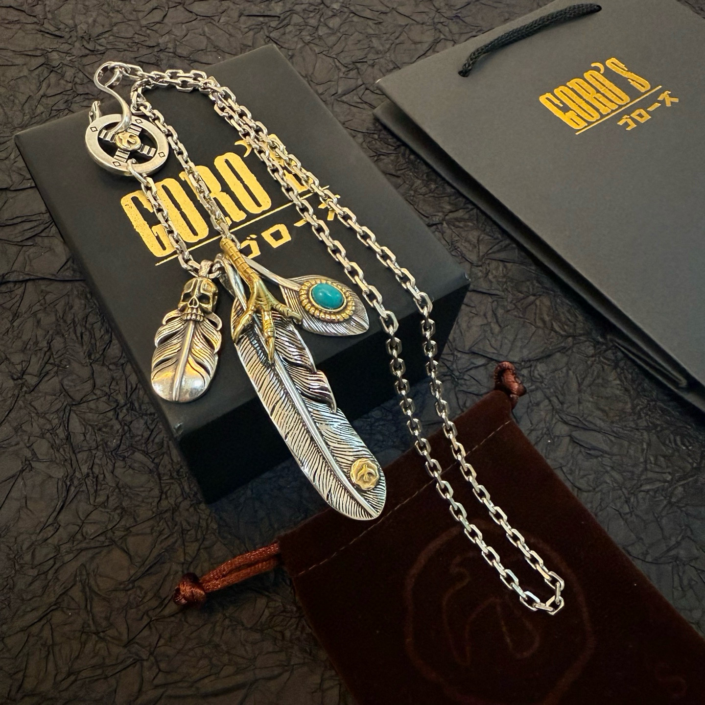 【新品上架】Goro’s高桥吾郎松石鹰爪羽毛项链，顶级版本，认准独家拍摄，主攻高端市场 ，快手/ins/