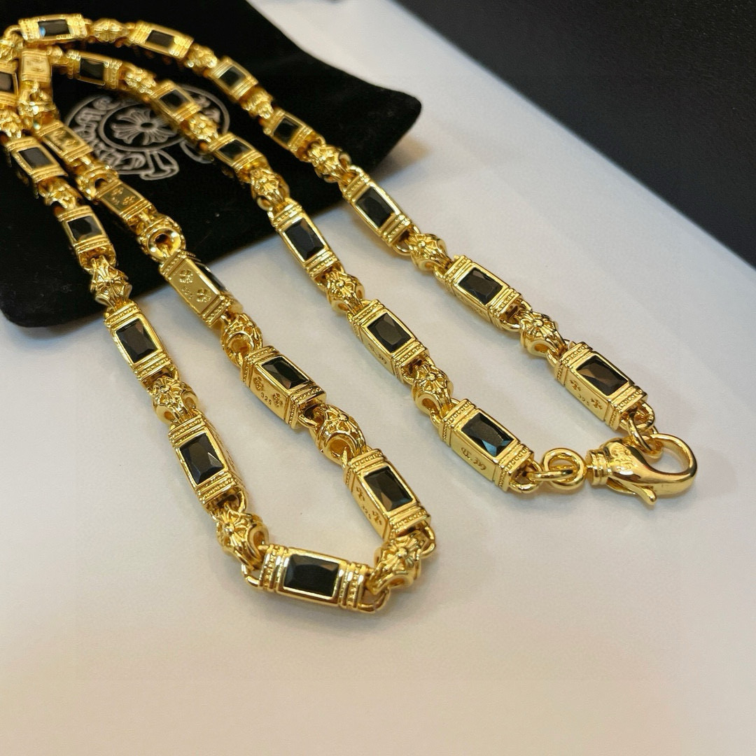 Chrome Hearts 品质Chrome Hearts黄金色克罗心黑钻项链