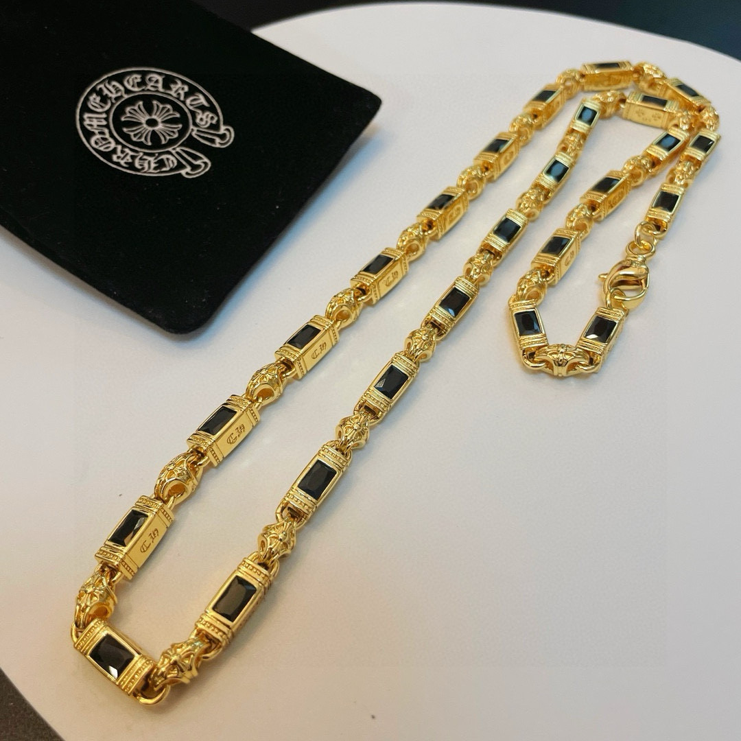 Chrome Hearts 品质Chrome Hearts黄金色克罗心黑钻项链