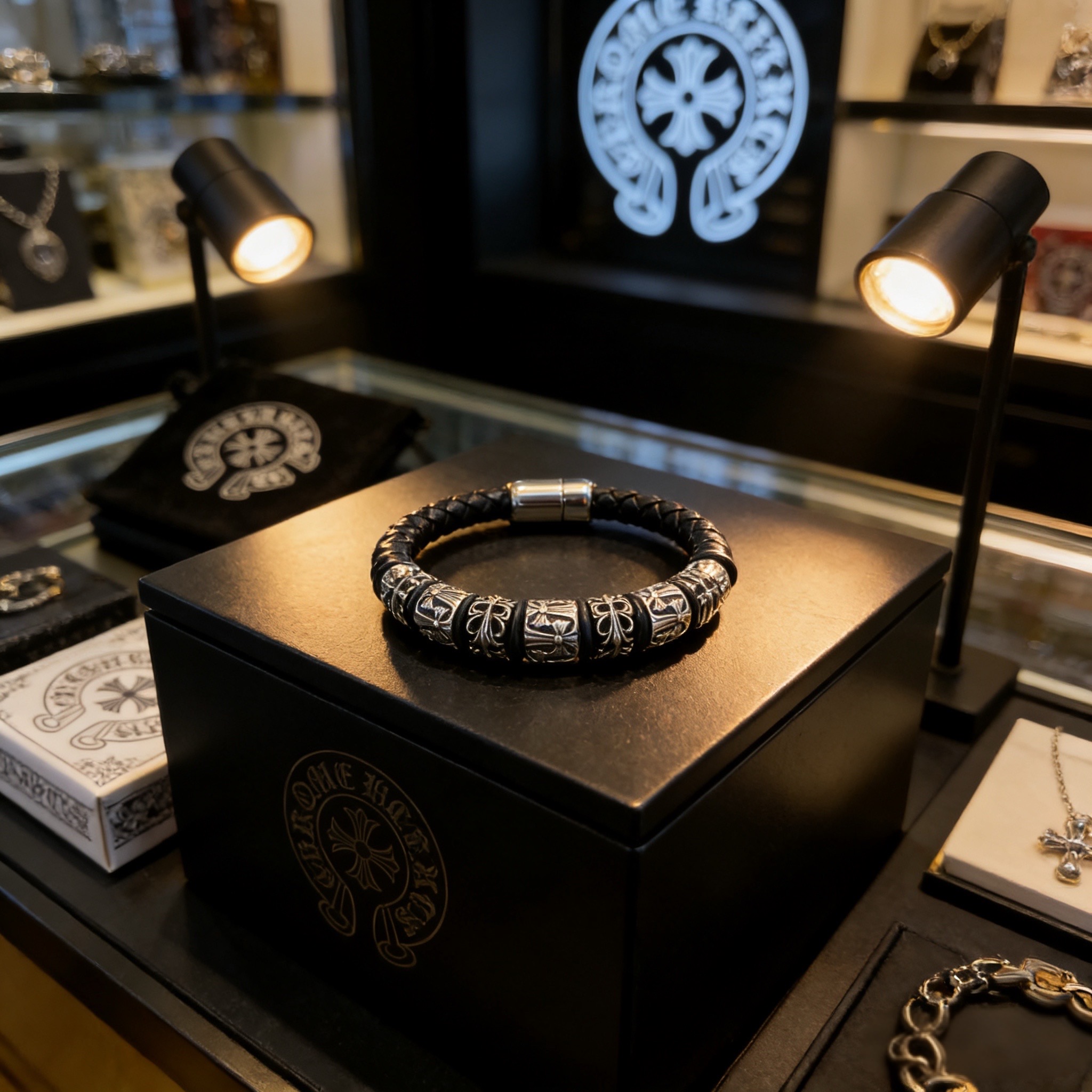 Chrome Hearts Chrome He@rts 克罗心十字架皮绳手绳手链～