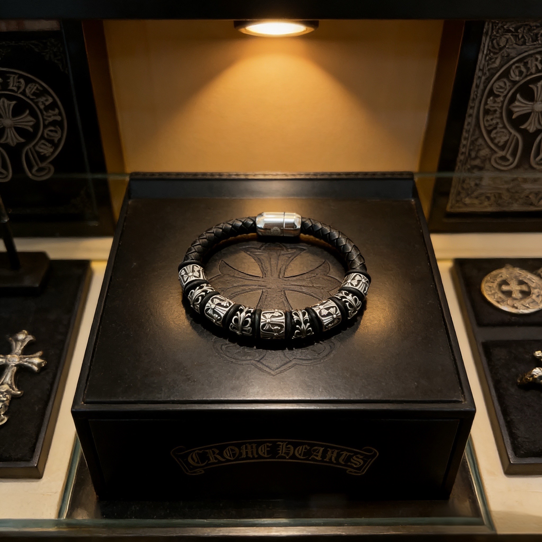 NO:763235,Chrome He@rts Chrome Heart Cross Leather Rope Bracelet ~ Authentic open mold trendy and fashionable must-have. Can be worn by both men and women. Same style for couples. Rock punk Thai silver style. Retro elements. Trendy and versatile. Same style as the official website, boutique jewelry, chrome hearts, chrome hearts, bracelet19860909Chrome He@rts 克罗心十字架皮绳手绳手链～正品开模潮流时尚必备 男女均可佩戴 情侣款同款 摇滚朋克泰银风格 复古元素 潮流百搭 官网同款,饰品精品,chrome hearts,chrome hearts,bracelet,Jewelry