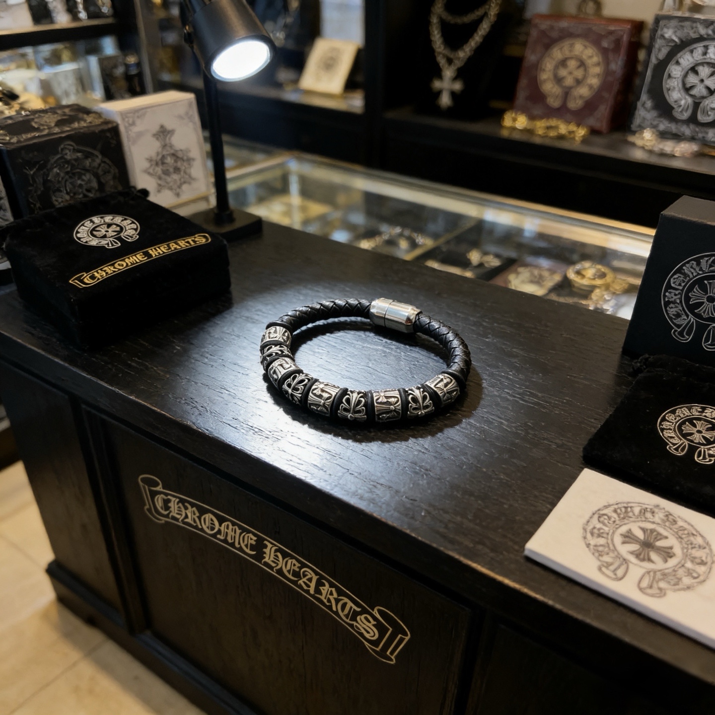 Chrome Hearts Chrome He@rts 克罗心十字架皮绳手绳手链～