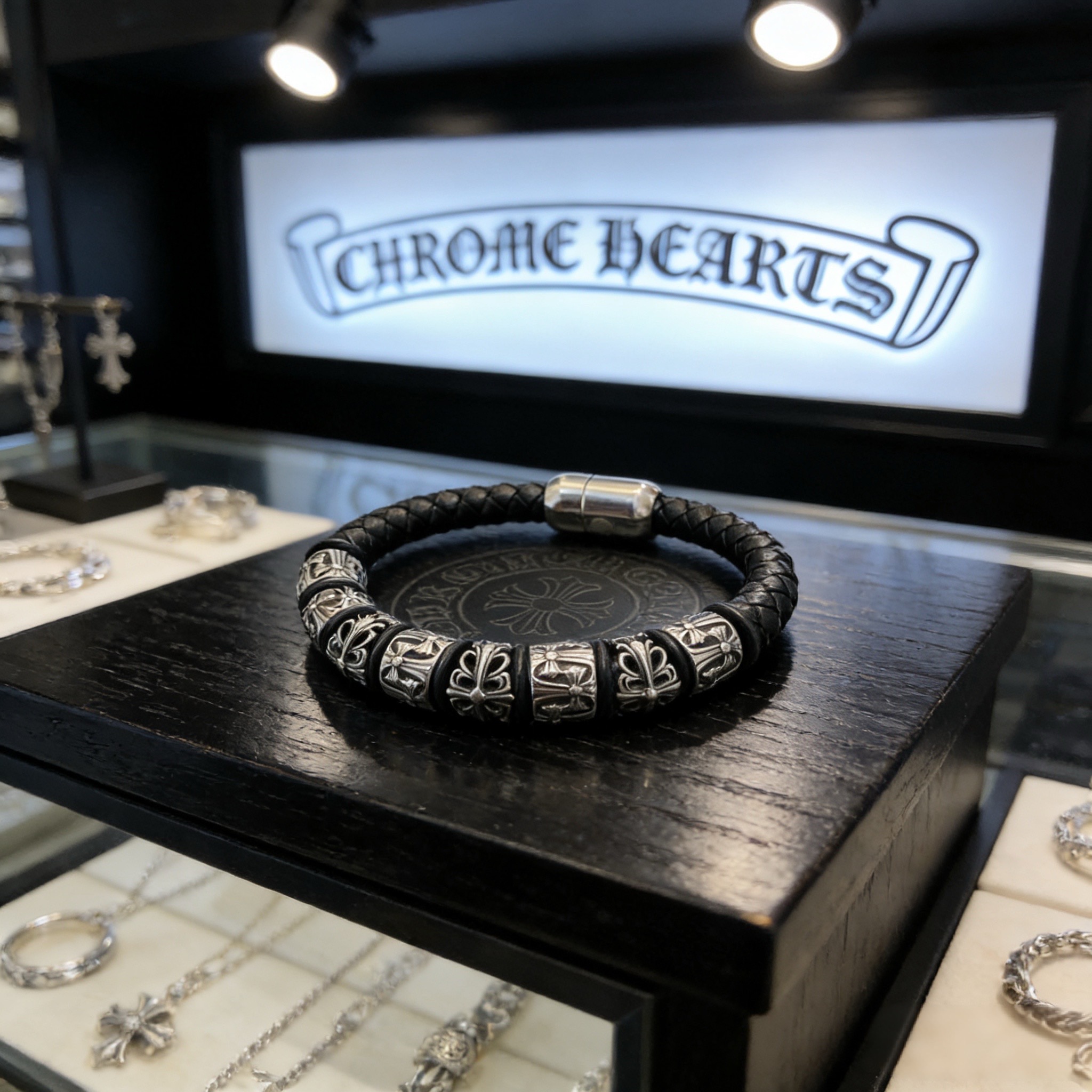 Chrome Hearts Chrome He@rts 克罗心十字架皮绳手绳手链～