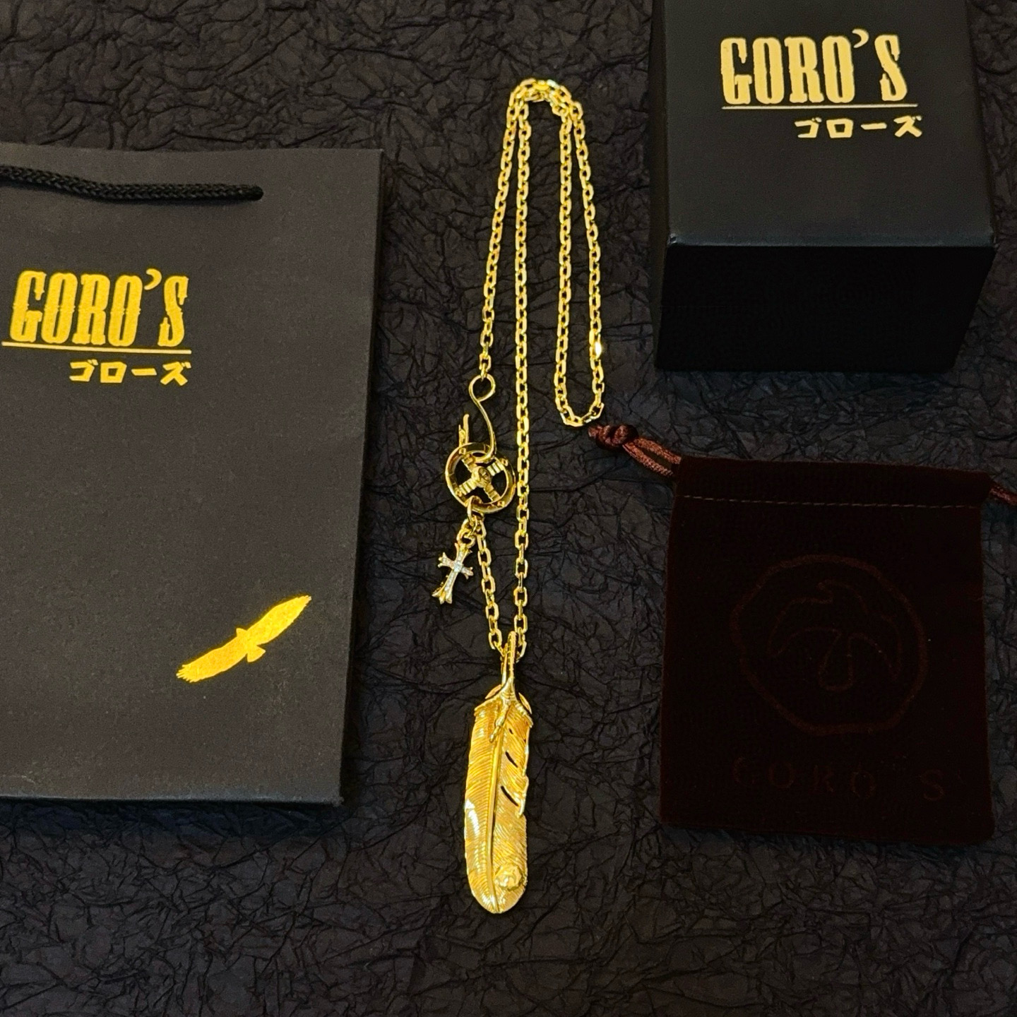 Goro's 新品上架Goro’s高桥吾郞克罗心结合十字架鹰爪羽毛项链 认准独家拍摄 主攻高端市场