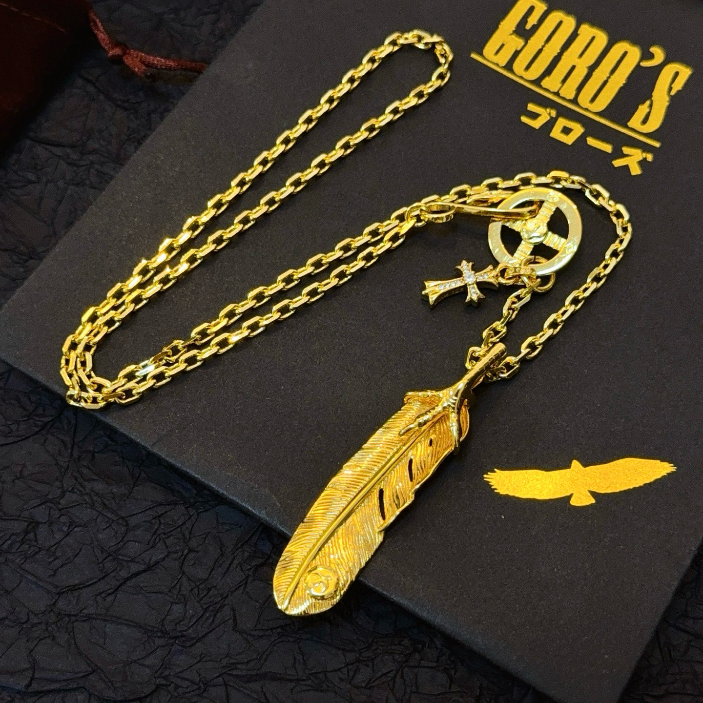 Goro's 新品上架Goro’s高桥吾郞克罗心结合十字架鹰爪羽毛项链 认准独家拍摄 主攻高端市场